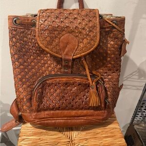 Woven Leather Backpack in Rich Brown